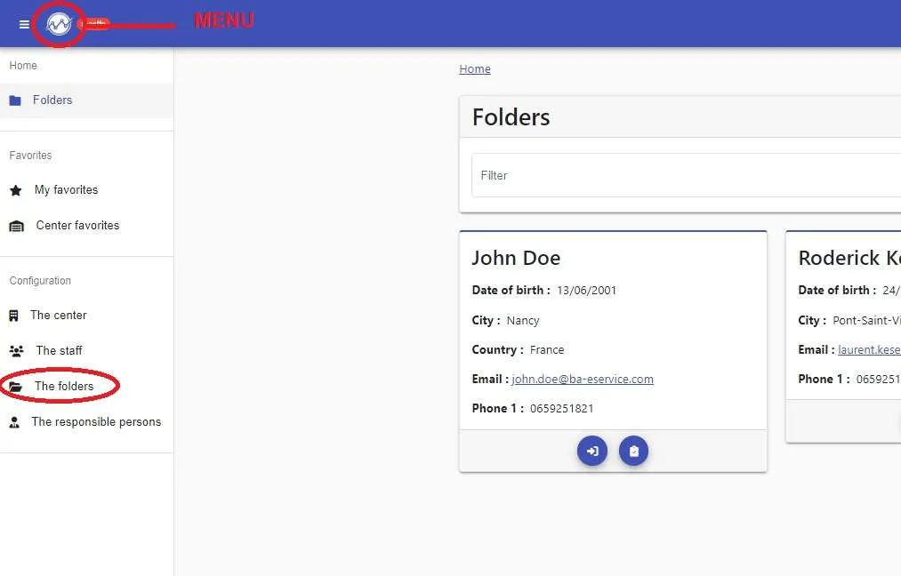 ABA-Assistant menu open, with the “The folders” item to select