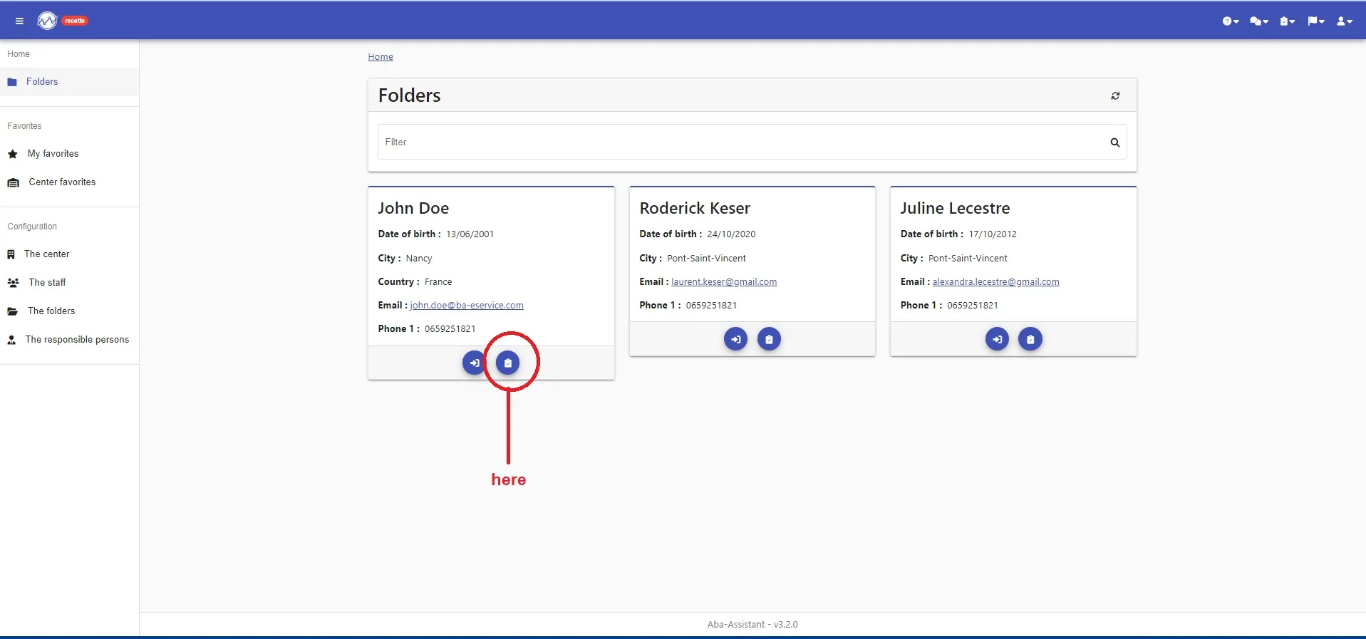 “Folders” page: the clicker icon on a folder card