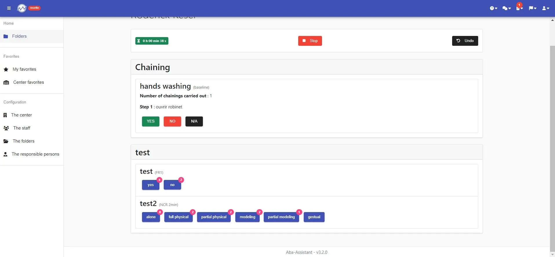 Clicker in action: session duration, “Stop” and “Undo” buttons, and data buttons for each program