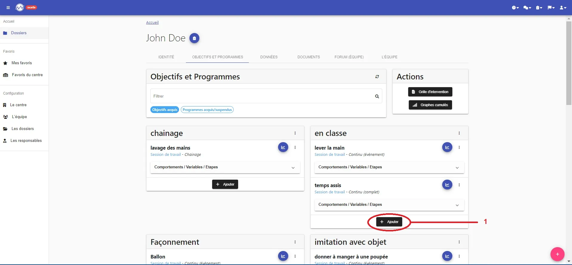 Objectifs et programmes d’un dossier : le bouton « Ajouter » d’un objectif