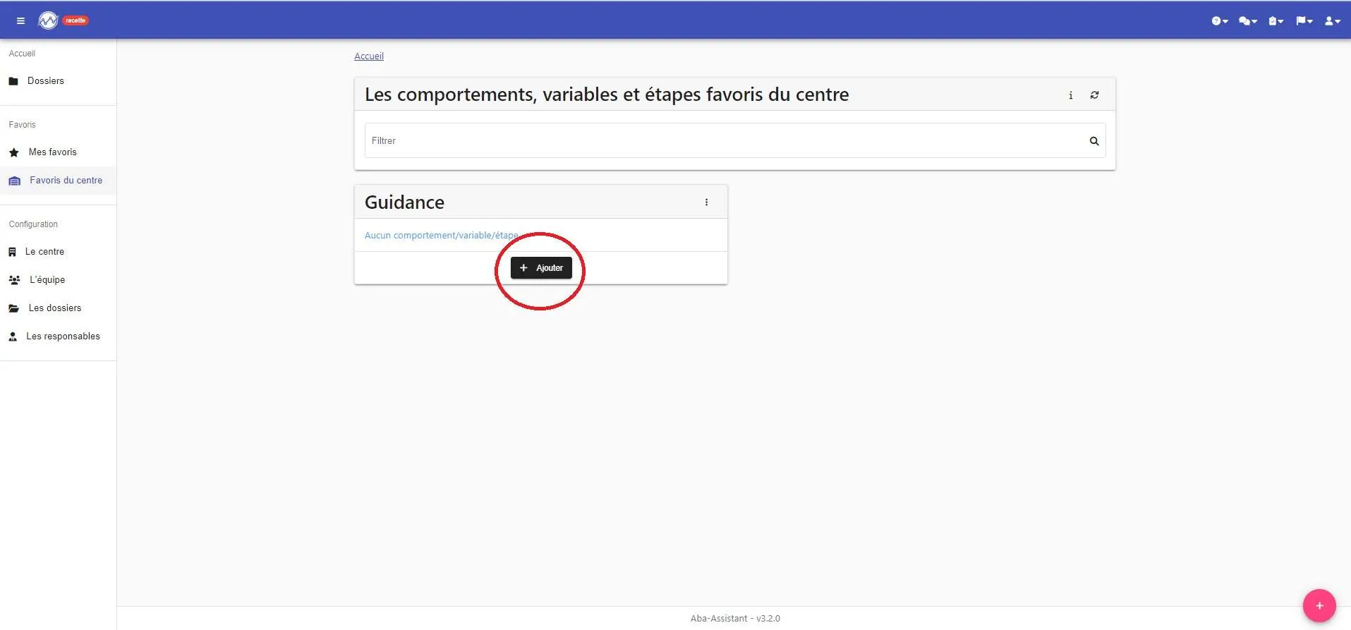 Groupe « Guidance » créé, avec son bouton « Ajouter » pour y ajouter des étapes